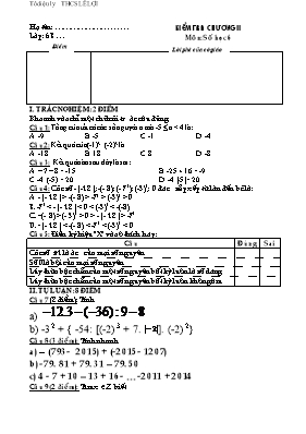 Kiểm tra chương II Môn Số học 6